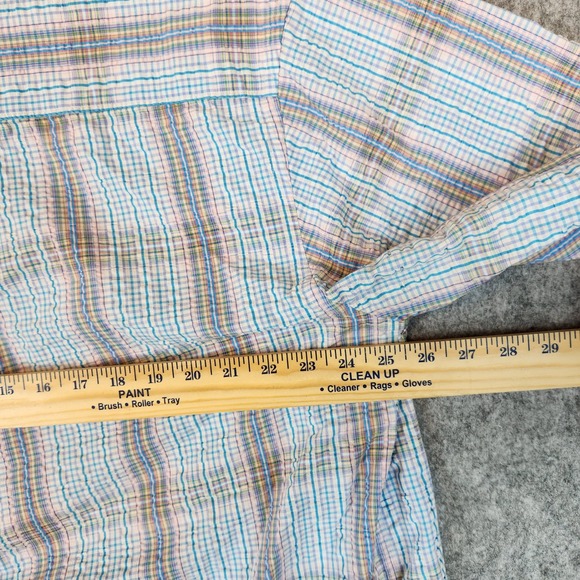 Alan Flusser Shirt Men XXL Blue Plaid Seersucker Summer Casual Short Sleeve 2XL - Picture 9 of 9